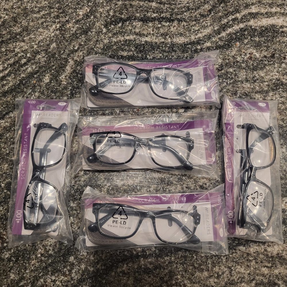 Reading Glasses - Pack of 5 w/Cases  +1.00 Oliver by M+ NEW!